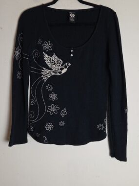 Lucky Brand Vintage Y2K Embroidered Thermal Waffle Henley